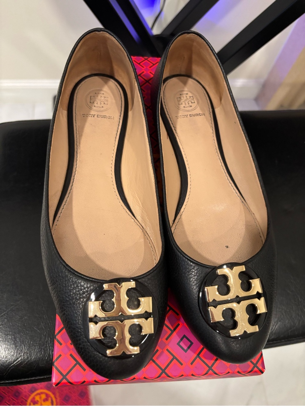 Tory Burch Black Logo Ballet Flats